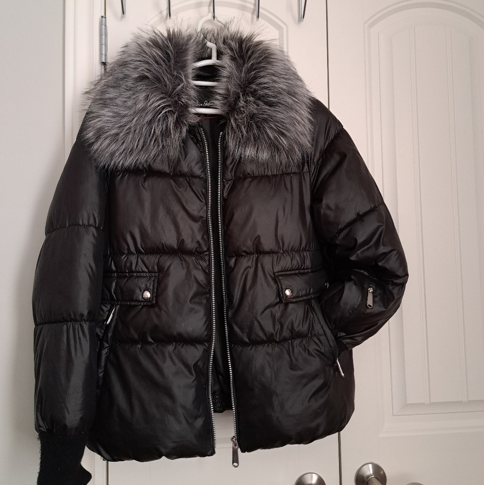 COPY - SAM EDELMAN PUFFY JACKET bomber like style black removable faux fur coll…